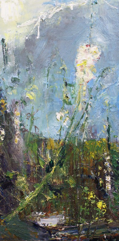 Hollyhocks 1      oil on board     122x61cms      2011.jpg