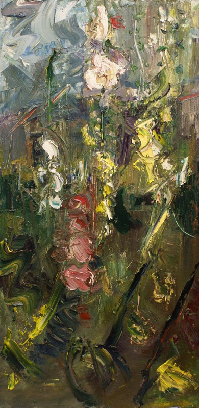 Hollyhocks 11     oil on board        122x61cms     2011.jpg