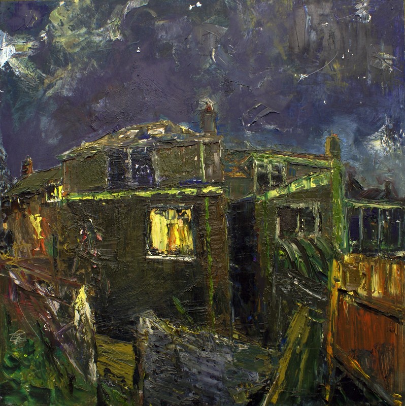 Night painting at the back of the house     oil on board     122x122cmS   2011.jpg