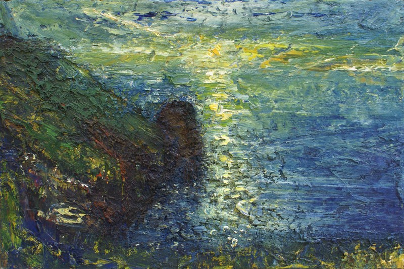 Sun path at Trevalga (Icarus falling)     oil on board    61x92cms     2010-13.jpg